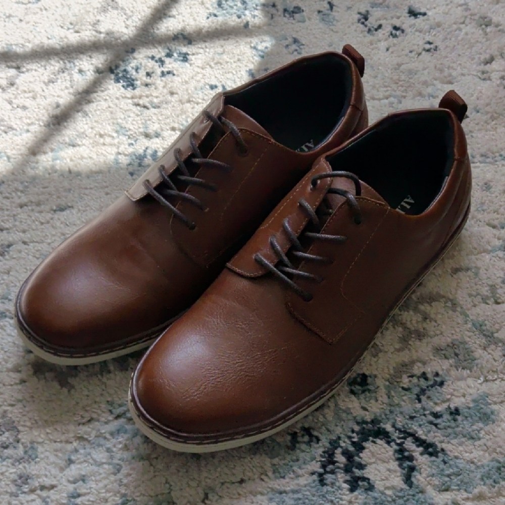 Alfani Brown Leather Derby Lace-Up Shoes Size 9.5